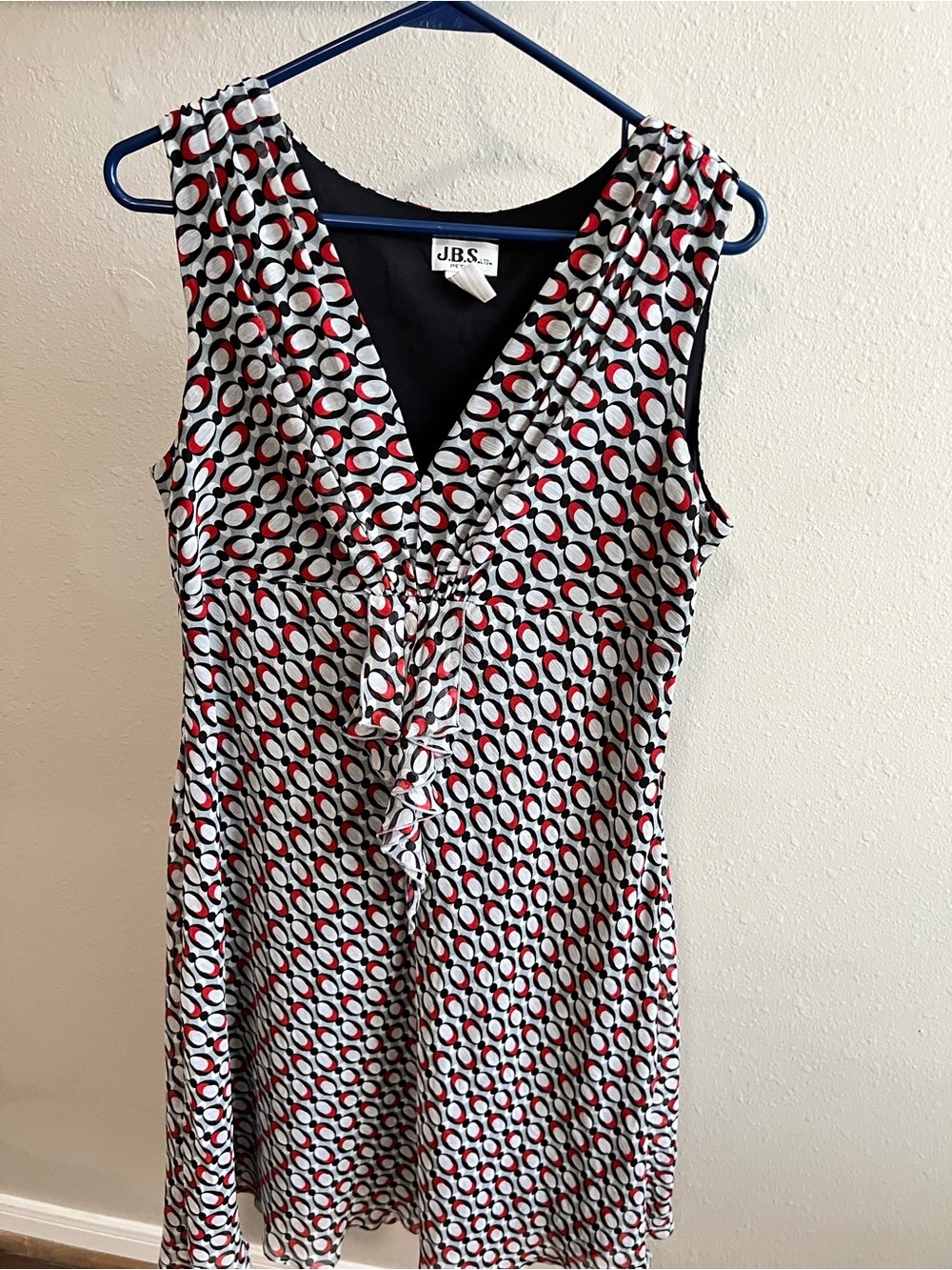 JBS Petite 14P Geometric Print Dress Red Black White Sleeveless